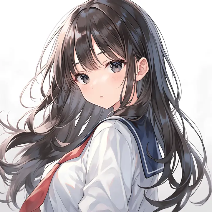 漫蛙品牌插画：穿水手服的黑长发少女回头，示意校园题材，非剧照